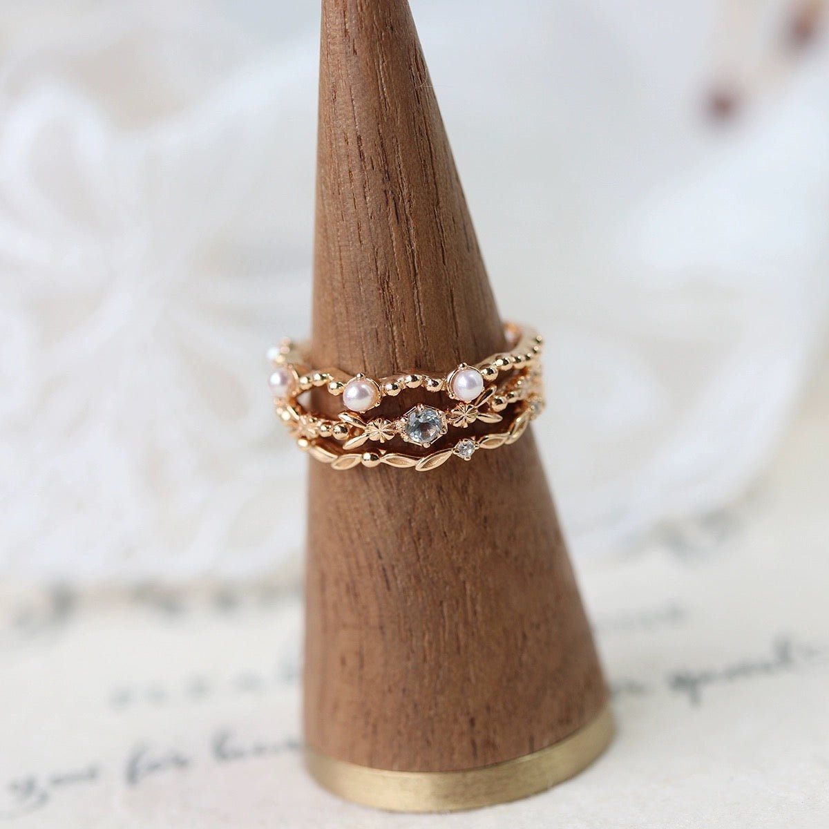 Bague Trio Aigue Marine Perle Zircon Sérénité - Biloria