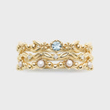 Bague Trio Aigue Marine Perle Zircon Sérénité - Biloria