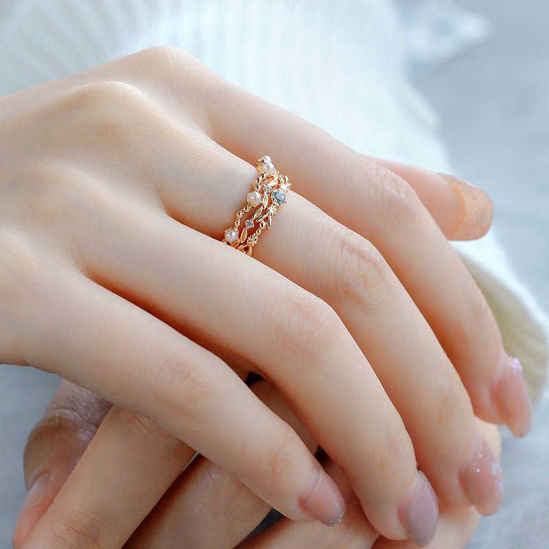 Bague Trio Aigue Marine Perle Zircon Sérénité - Biloria