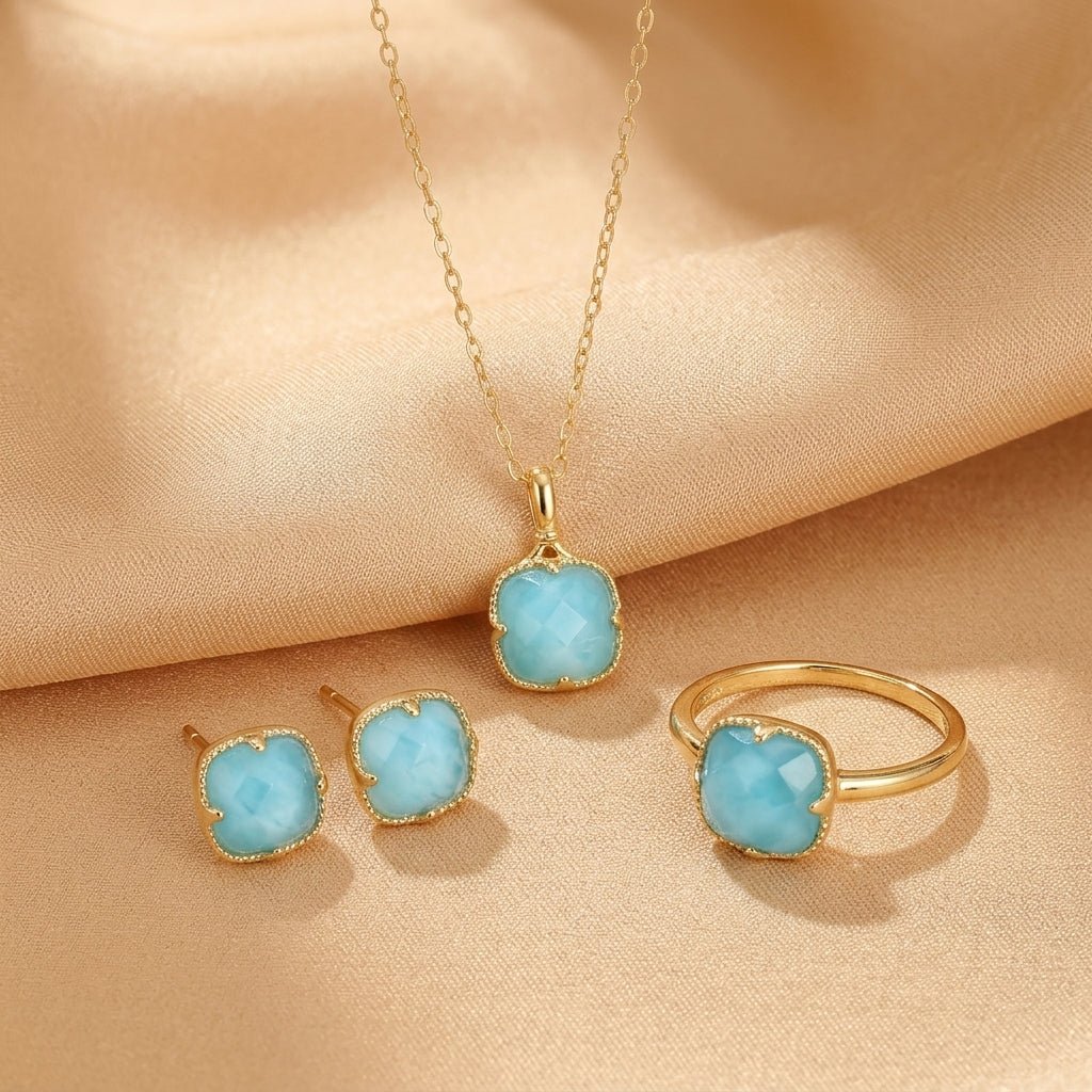 Bague Turquoise Argent Plaqué Or Protection Féminine Feng Shui - Biloria