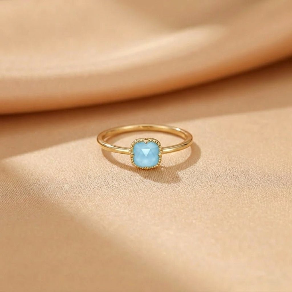 Bague Turquoise Argent Plaqué Or Protection Féminine Feng Shui - Biloria