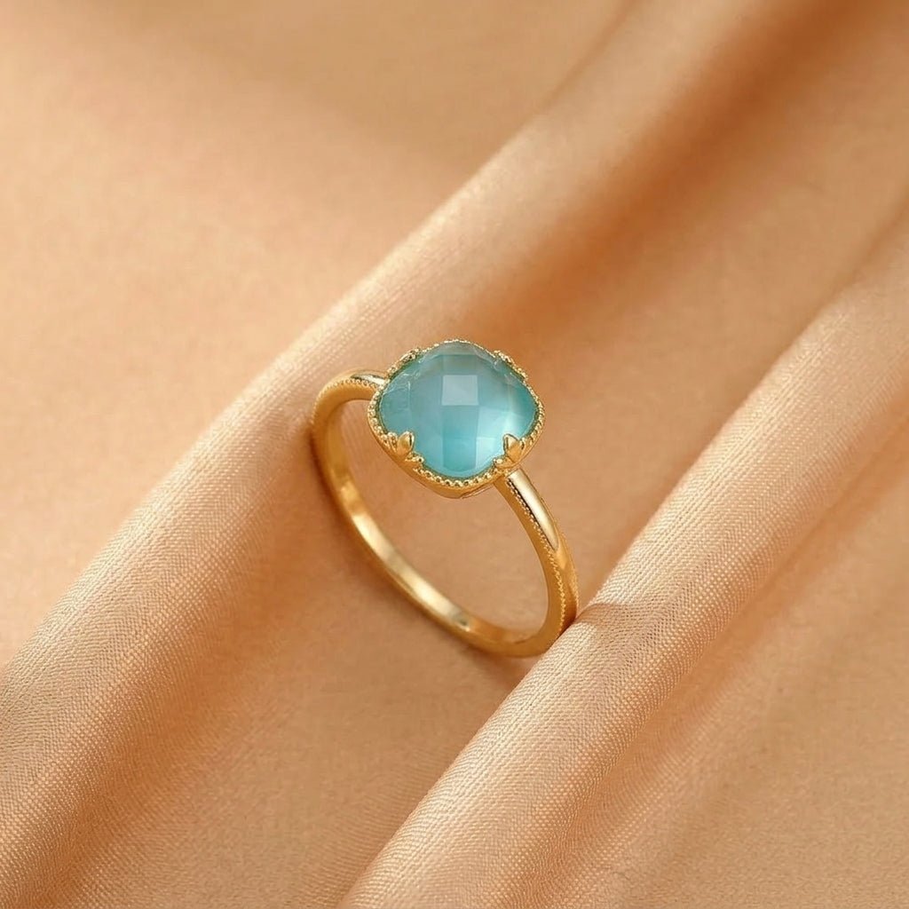 Bague Turquoise Argent Plaqué Or Protection Féminine Feng Shui - Biloria
