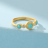 Bague Turquoise et Zircon en Argent 925 Ajustable - Biloria