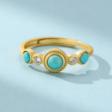 Bague Turquoise et Zircon en Argent 925 Ajustable - Biloria