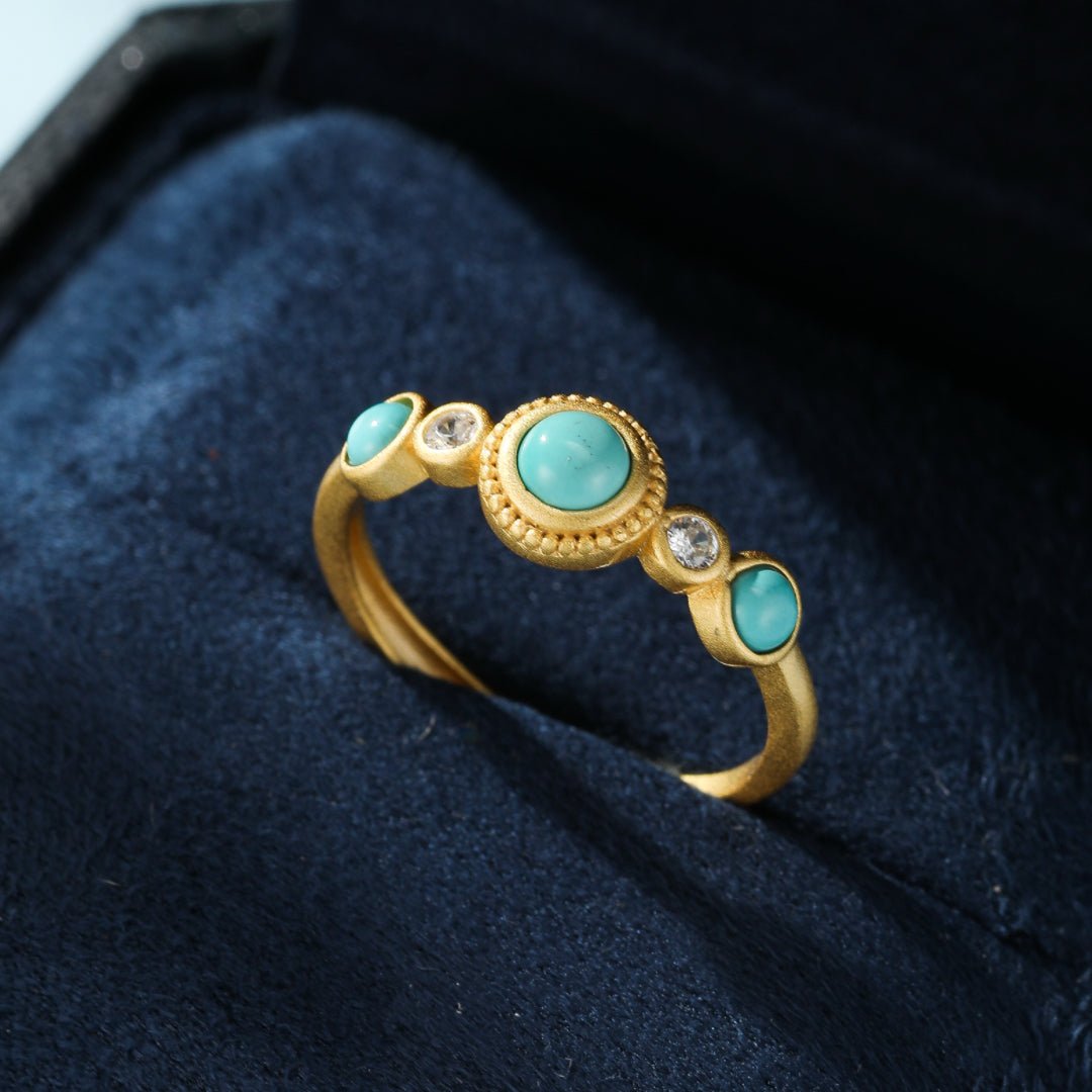 Bague Turquoise et Zircon en Argent 925 Ajustable - Biloria