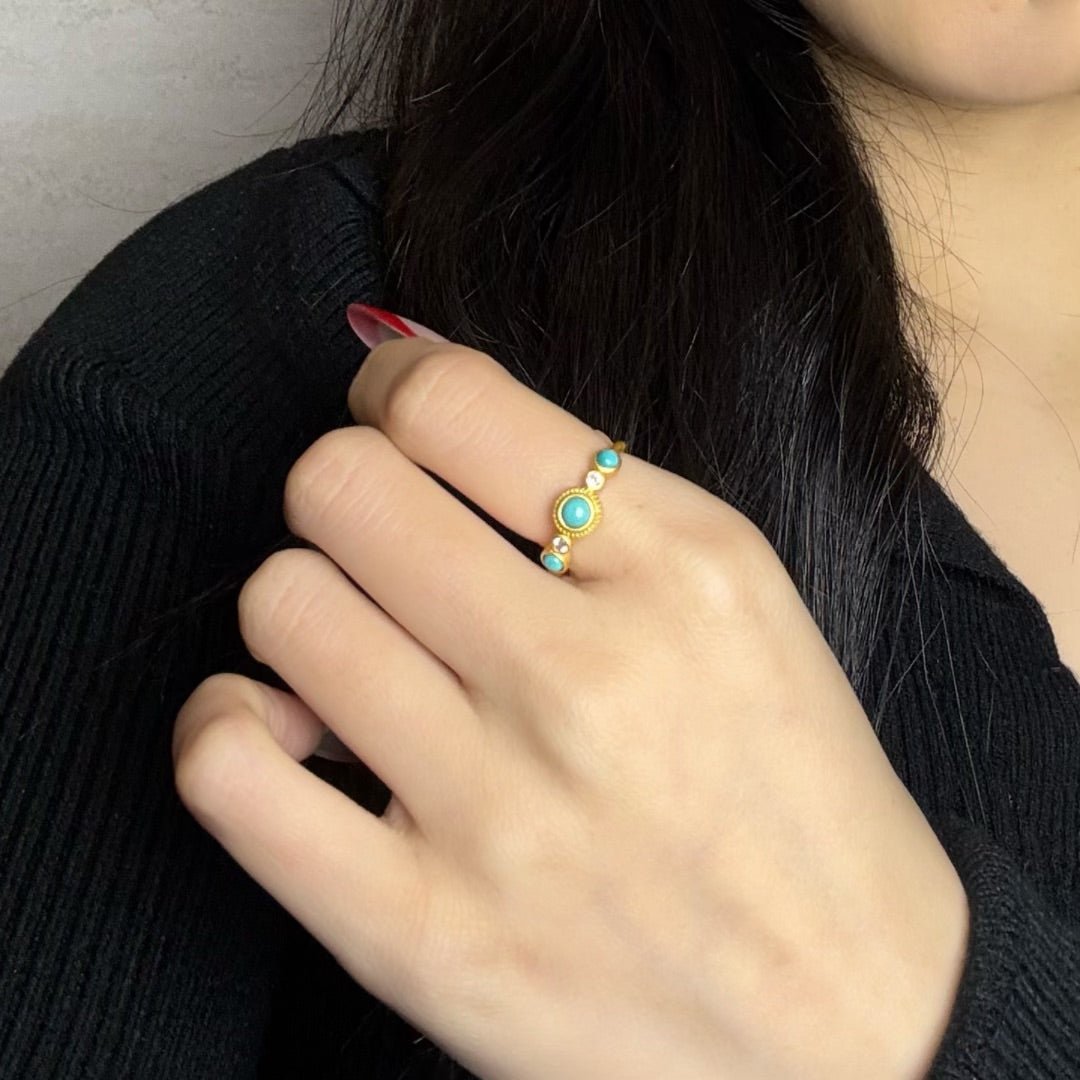 Bague Turquoise et Zircon en Argent 925 Ajustable - Biloria