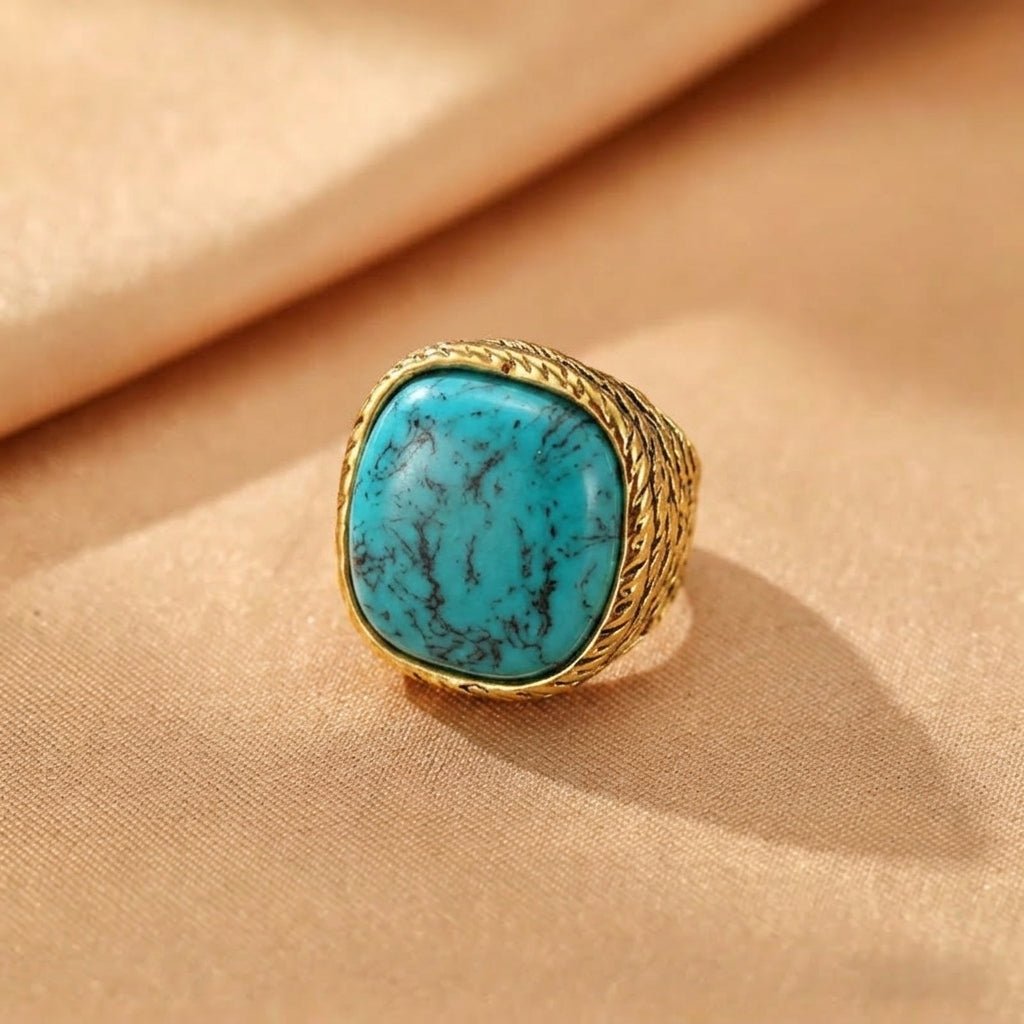 Bague Turquoise Naturelle Argent Plaqué Or – Bien-être et Sérénité - Biloria