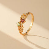 Bague Vigne Éternelle Grenat Péridot Argent Plaqué Or Ajustable - Biloria