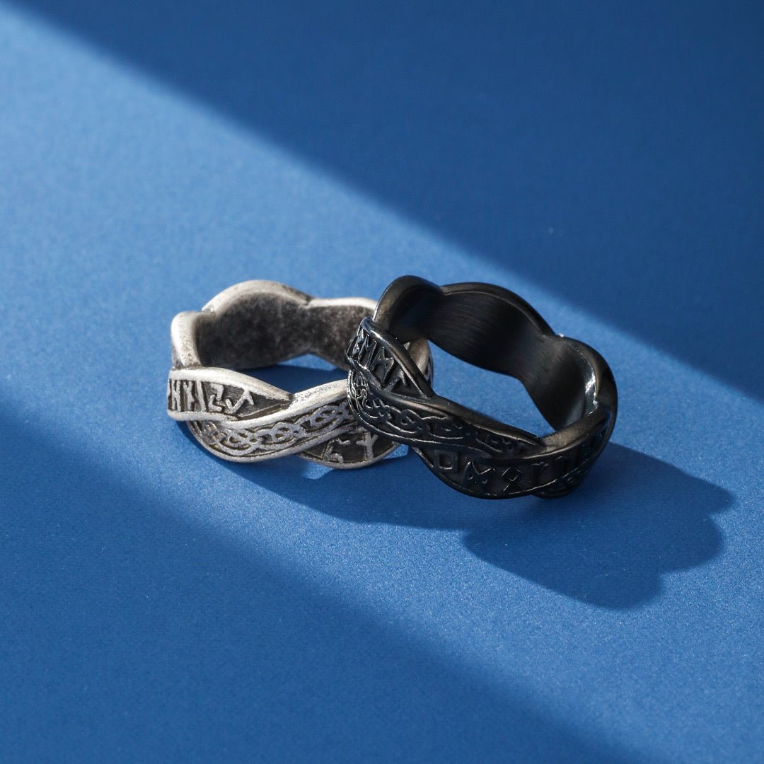 Bague Viking Double Bande Entrelacée – Runes et Symbolisme Nordique - Biloria