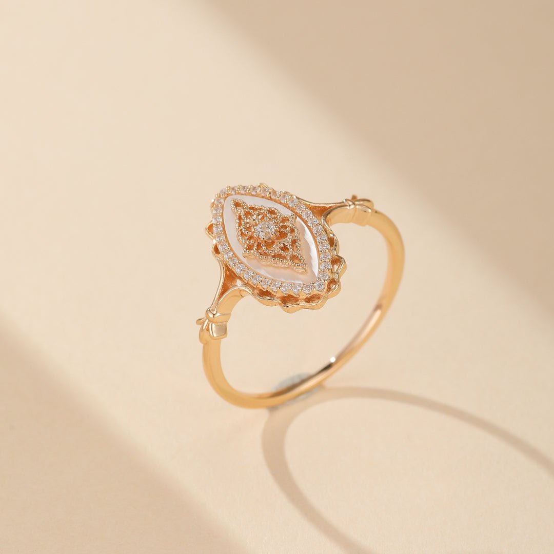 Bague vintage zircon et nacre argent plaqué or – Nostalgia - Biloria