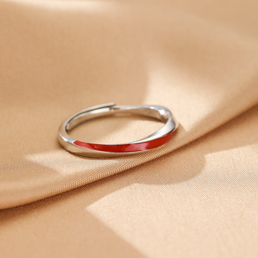 Bagues couple argent avec liseré rouge - Symbole d'amour - Biloria