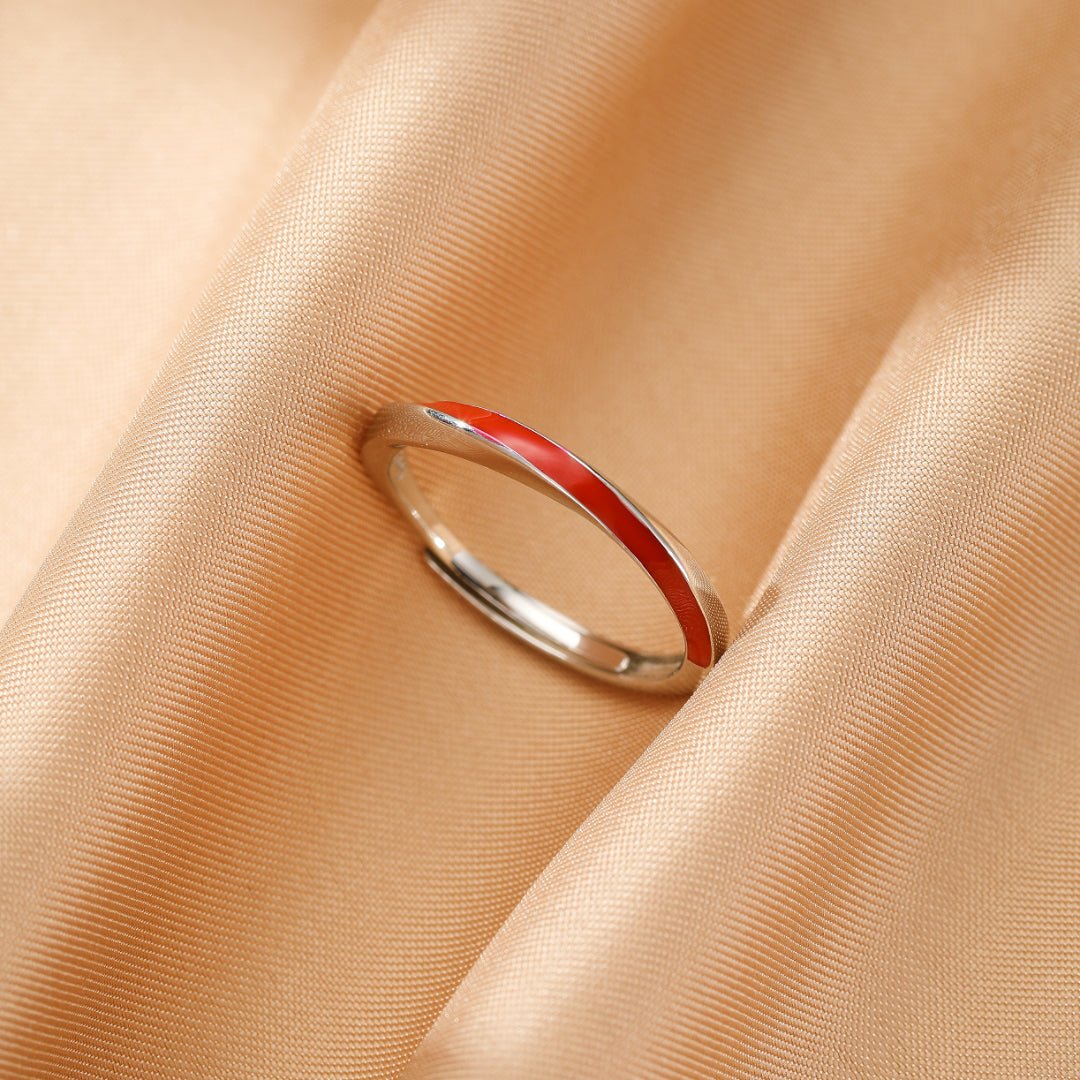 Bagues couple argent avec liseré rouge - Symbole d'amour - Biloria
