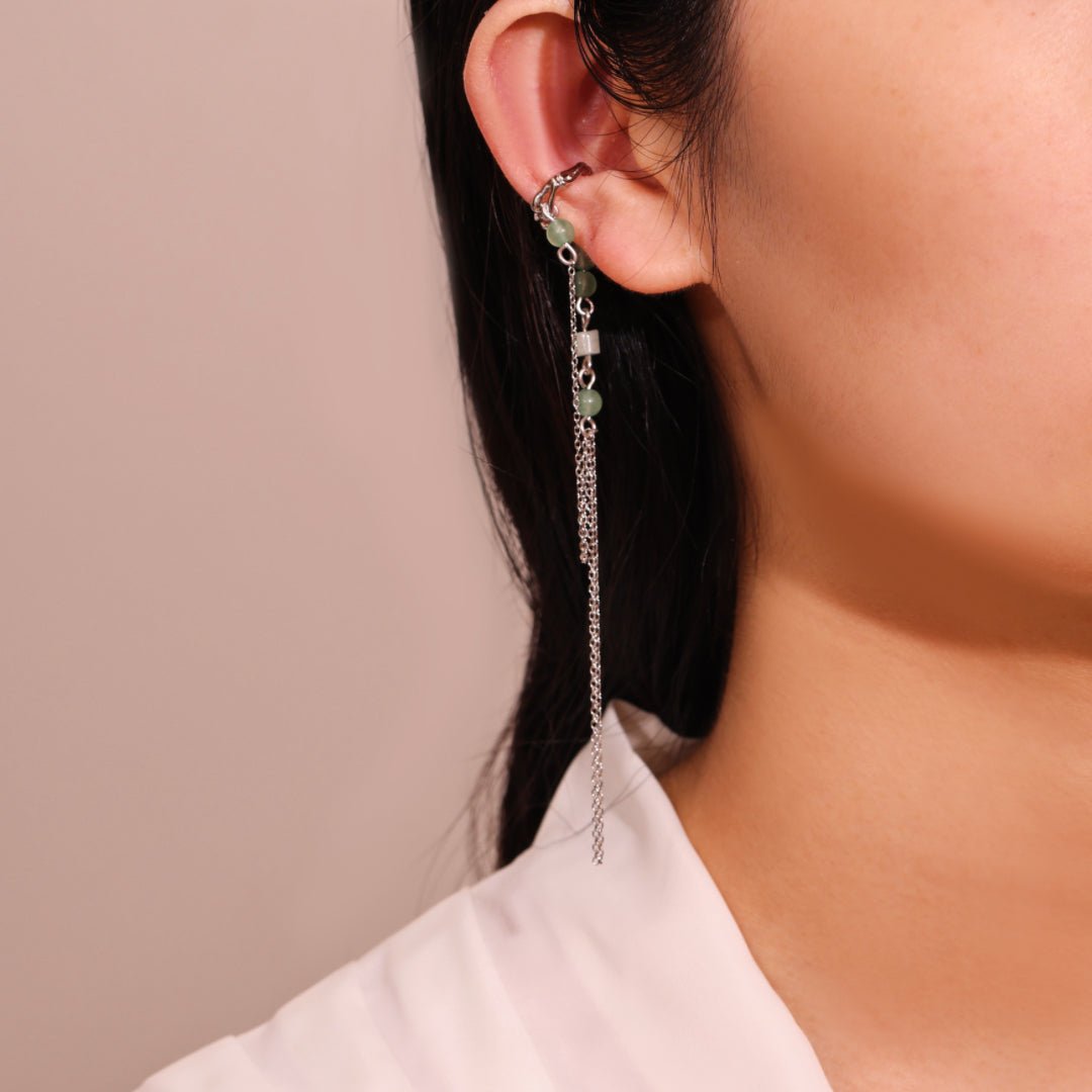 Boucle d'Oreille Aventurine et Bambou en Argent 925 – Sérénité - Biloria