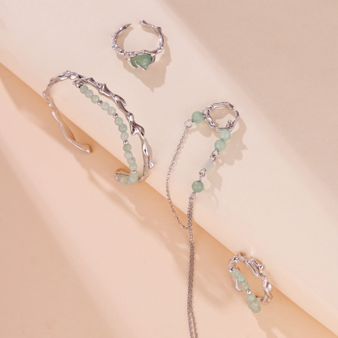 Boucle d'Oreille Aventurine et Bambou en Argent 925 – Sérénité - Biloria