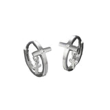 Boucle d'Oreille Croix Homme Argent 925 Zircon Blanc - Biloria