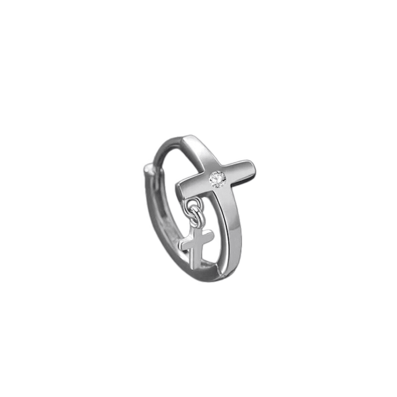 Boucle d'Oreille Croix Homme Argent 925 Zircon Blanc - Biloria
