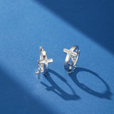 Boucle d'Oreille Croix Homme Argent 925 Zircon Blanc - Biloria
