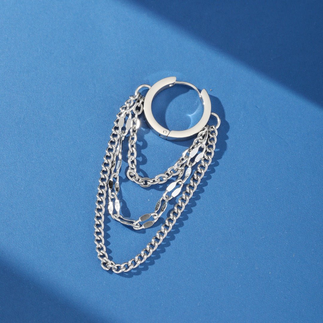 Boucle d'Oreille Homme à Chaînes Multiples Acier 316L Streetwear - Biloria