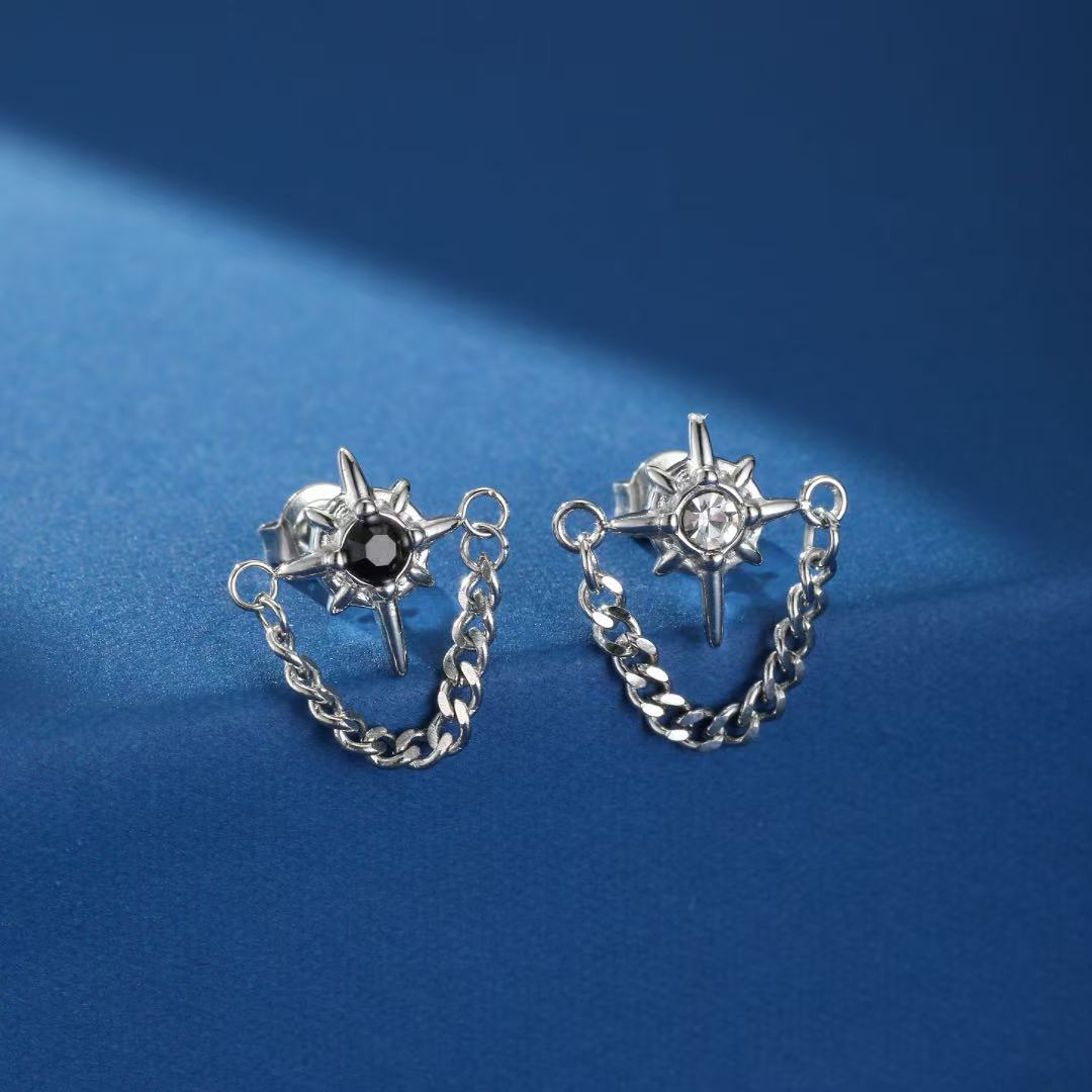 Boucle d'Oreille Homme Acier Étoile Zircon Noir - Biloria