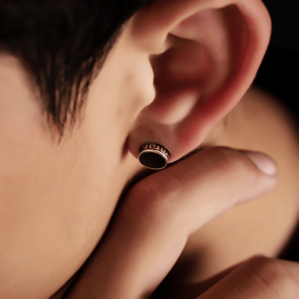 Boucle d'Oreille Homme Cercle Grec Magnétique Acier Inoxydable - Biloria