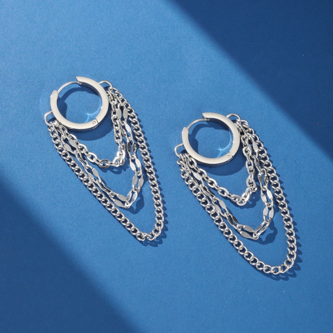 Boucle d'Oreille Homme Chaînes Multiples Acier Inoxydable - Biloria