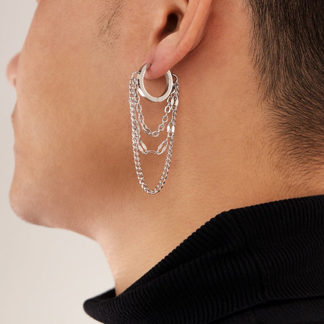 Boucle d'Oreille Homme Chaînes Multiples Acier Inoxydable - Biloria