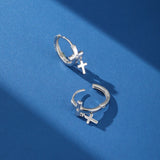 Boucle d'oreille homme croix argent 925 zircon blanc - Biloria