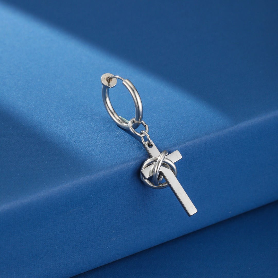 Boucle d'Oreille Homme Croix et Anneau Acier Inoxydable - Biloria