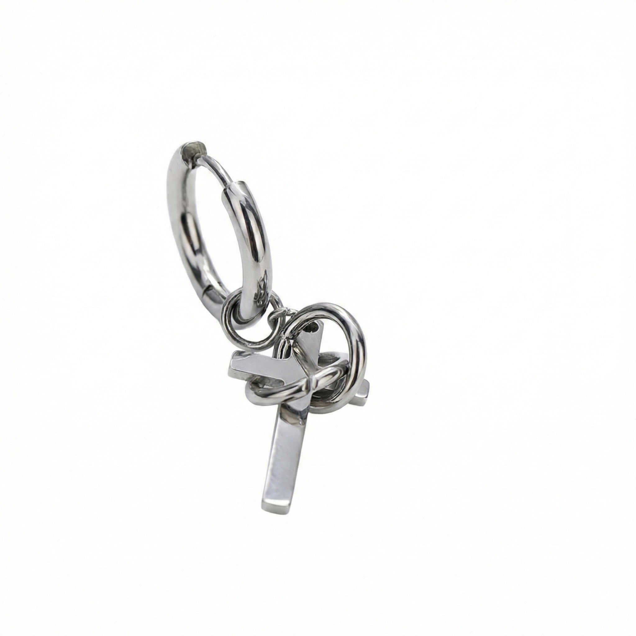 Boucle d'Oreille Homme Croix et Anneau Acier Inoxydable - Biloria
