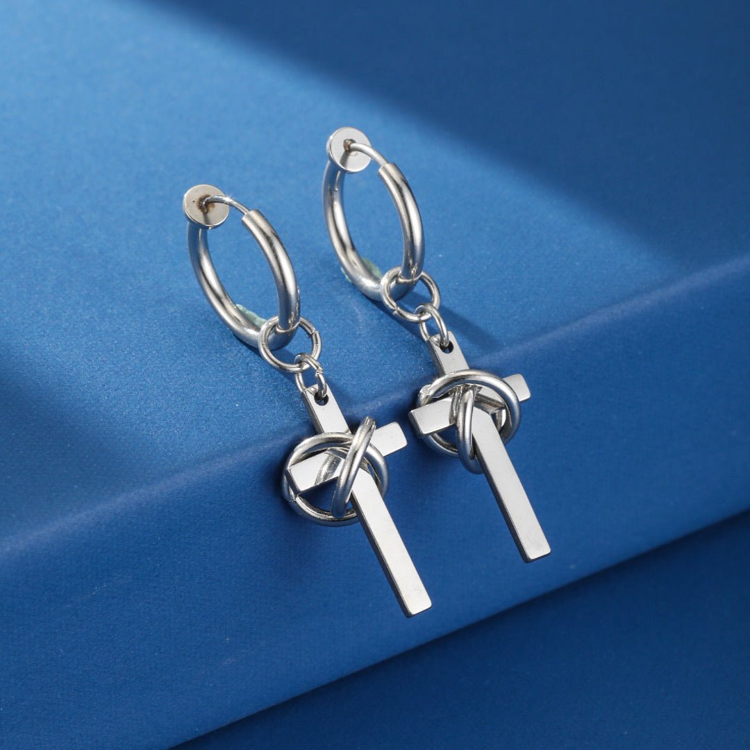 Boucle d'Oreille Homme Croix et Anneau Acier Inoxydable - Biloria
