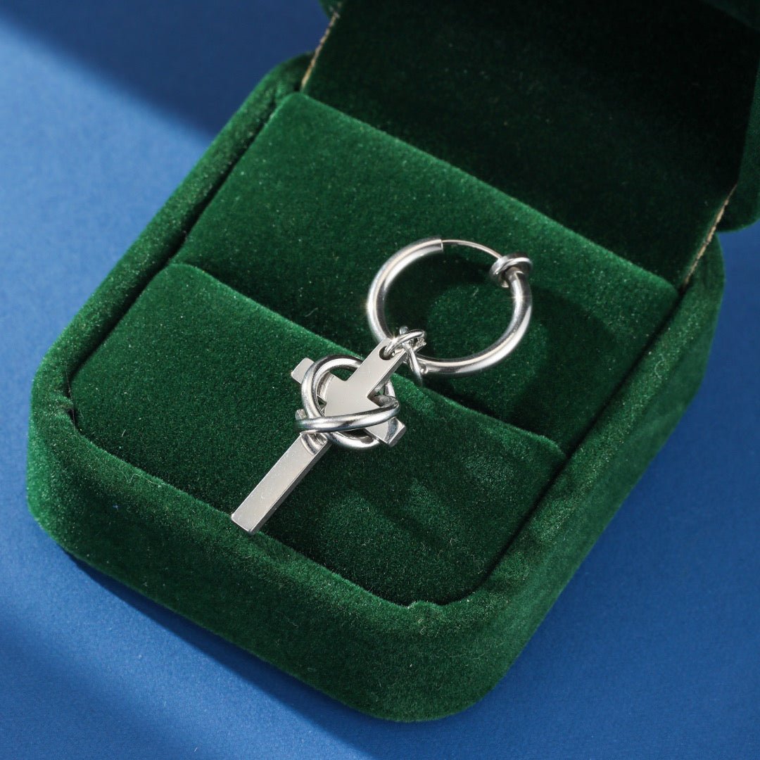 Boucle d'Oreille Homme Croix Lien Éternel Acier Inoxydable - Biloria