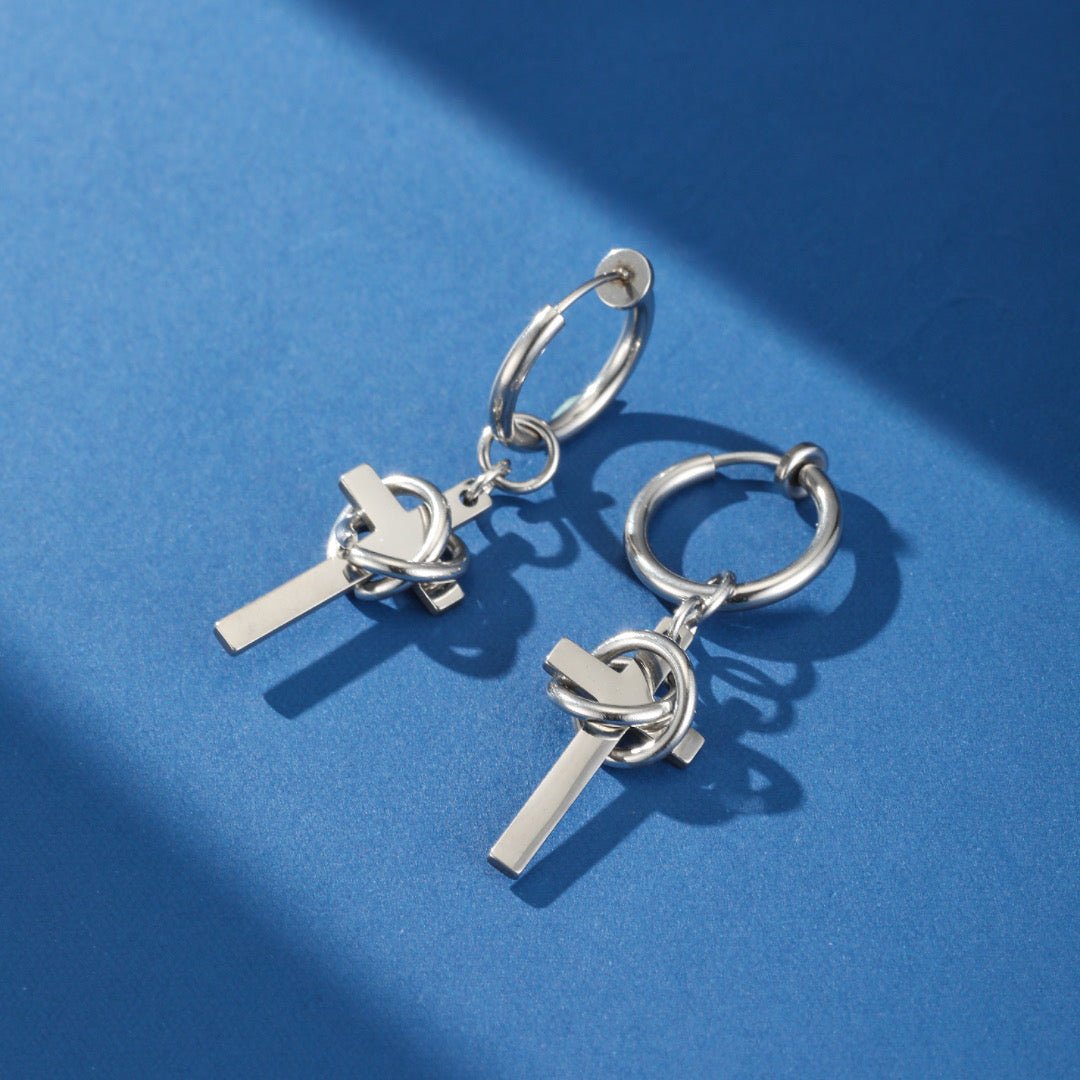 Boucle d'Oreille Homme Croix Lien Éternel Acier Inoxydable - Biloria