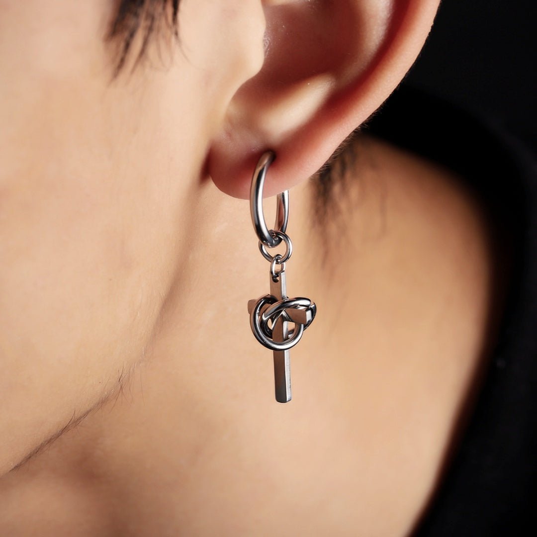 Boucle d'Oreille Homme Croix Lien Éternel Acier Inoxydable - Biloria