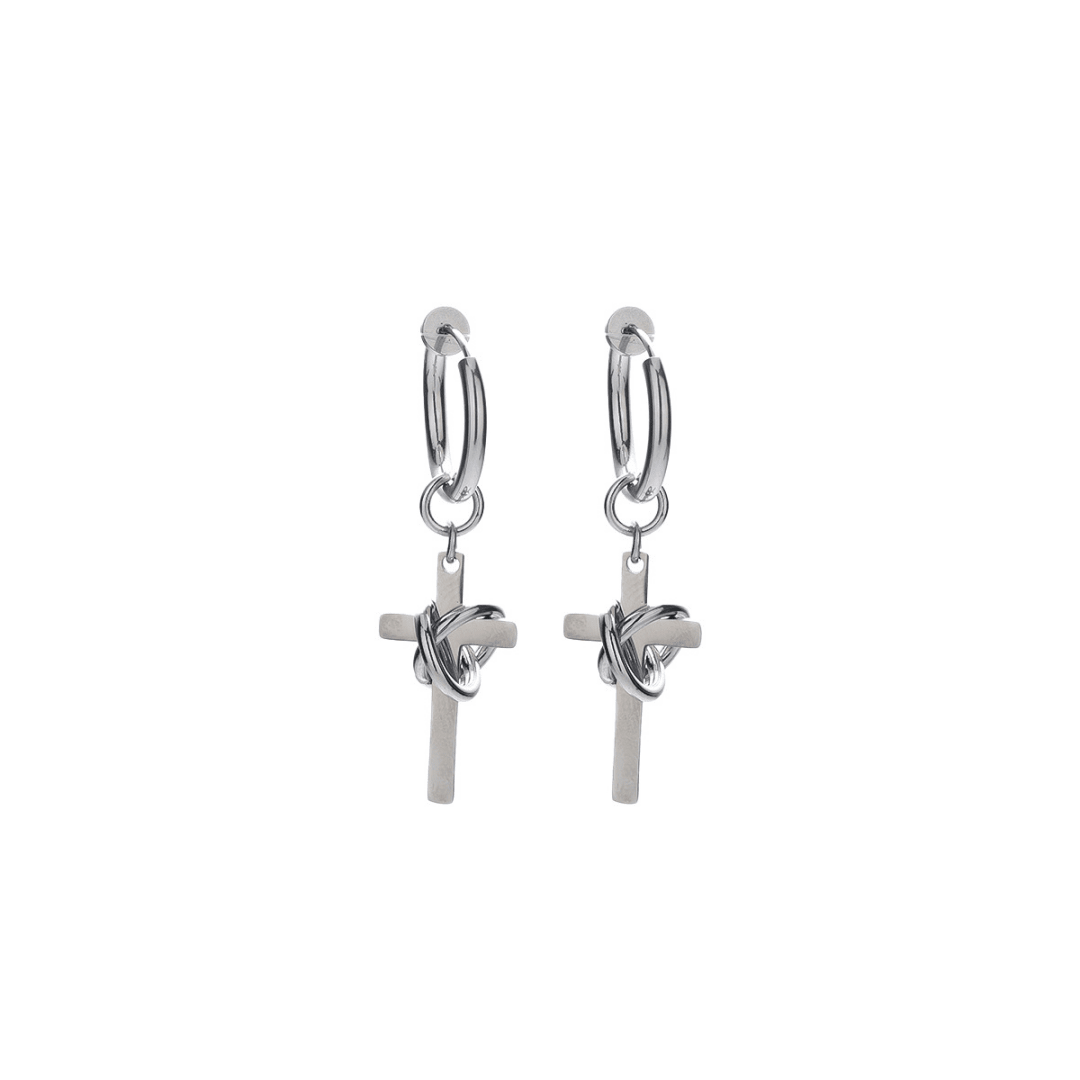 Boucle d'Oreille Homme Croix Lien Éternel Acier Inoxydable - Biloria