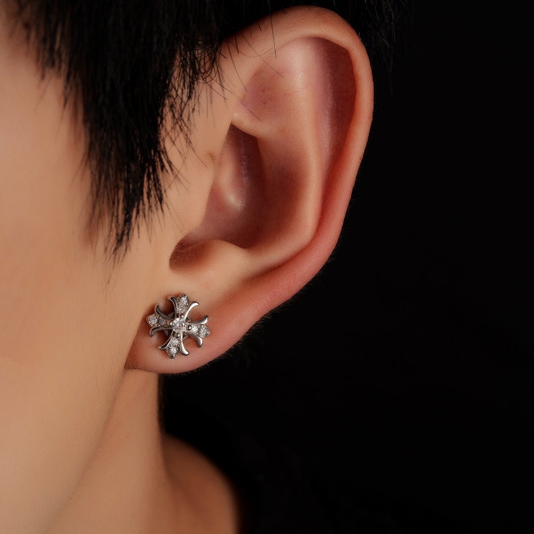 Boucle d'Oreille Homme Croix Magnétique Acier Inoxydable - Biloria