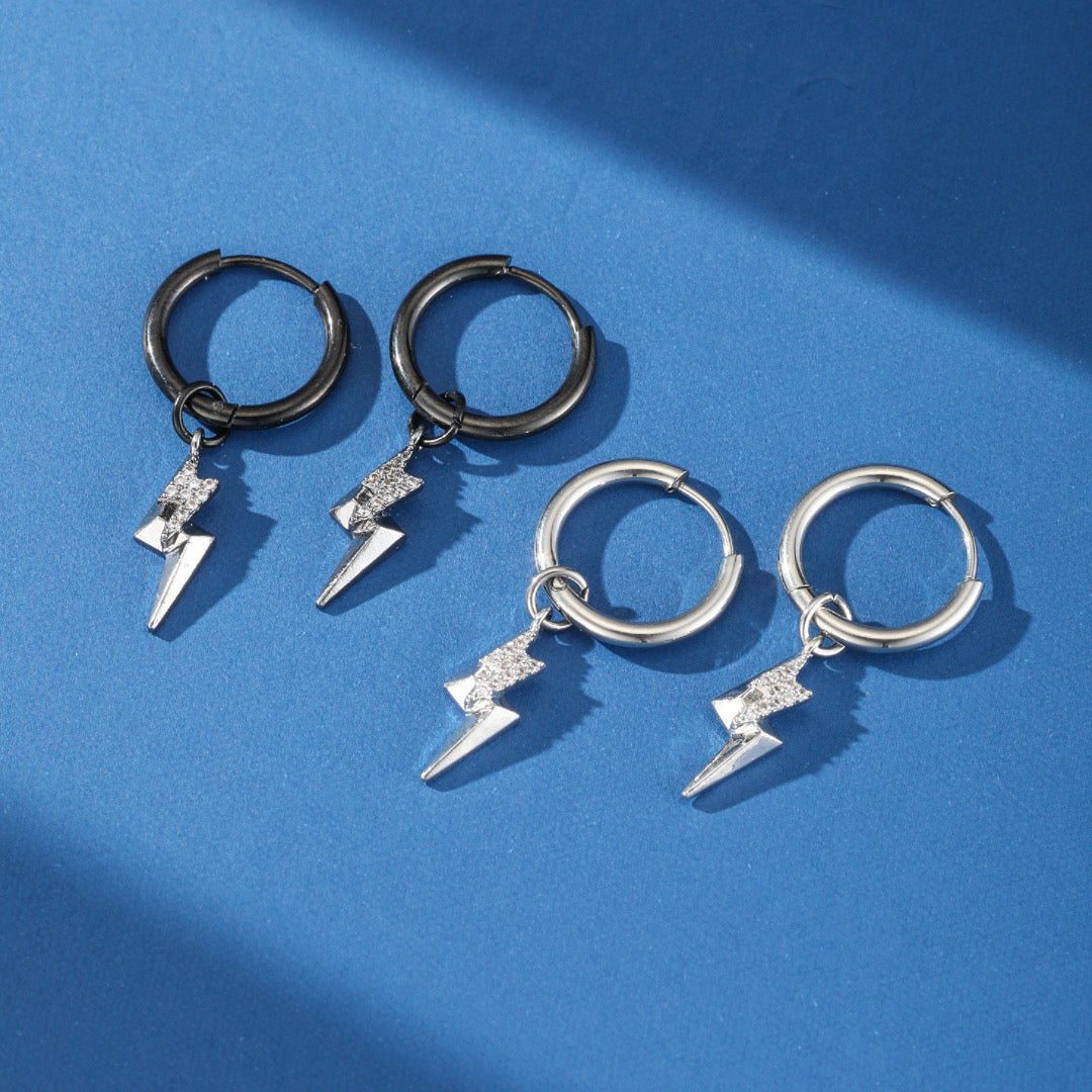 Boucle d'Oreille Homme Éclair – Bijou Acier Inoxydable - Biloria