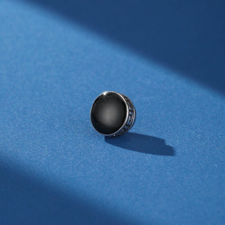 Boucle d'Oreille Magnétique Homme Motif Grec Noir - Biloria