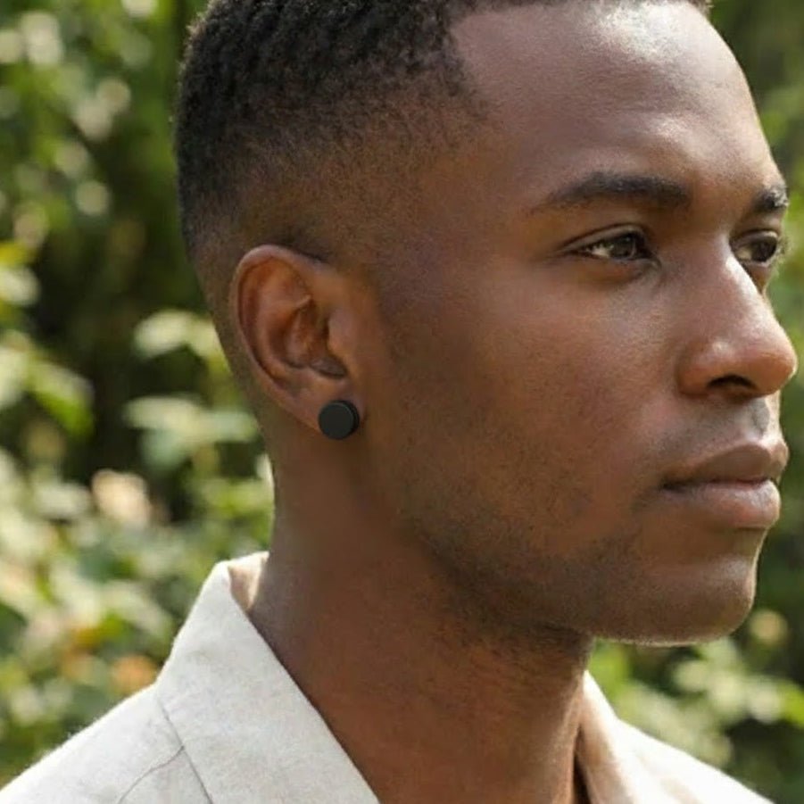 Boucle d'Oreille Noire Cercle Aimanté Homme - Sans Perçage - Biloria