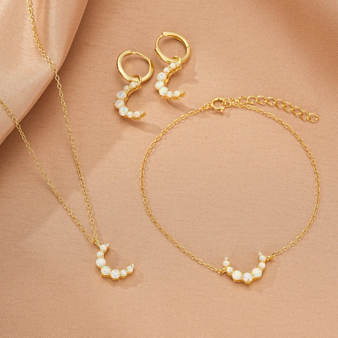 Boucle d'Oreille Opale Lune – Argent Plaqué Or 18K - Biloria