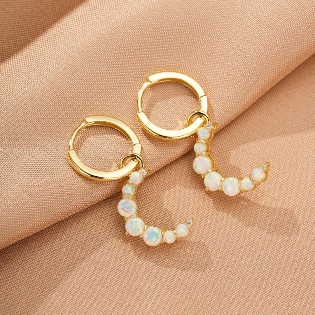 Boucle d'Oreille Opale Lune – Argent Plaqué Or 18K - Biloria
