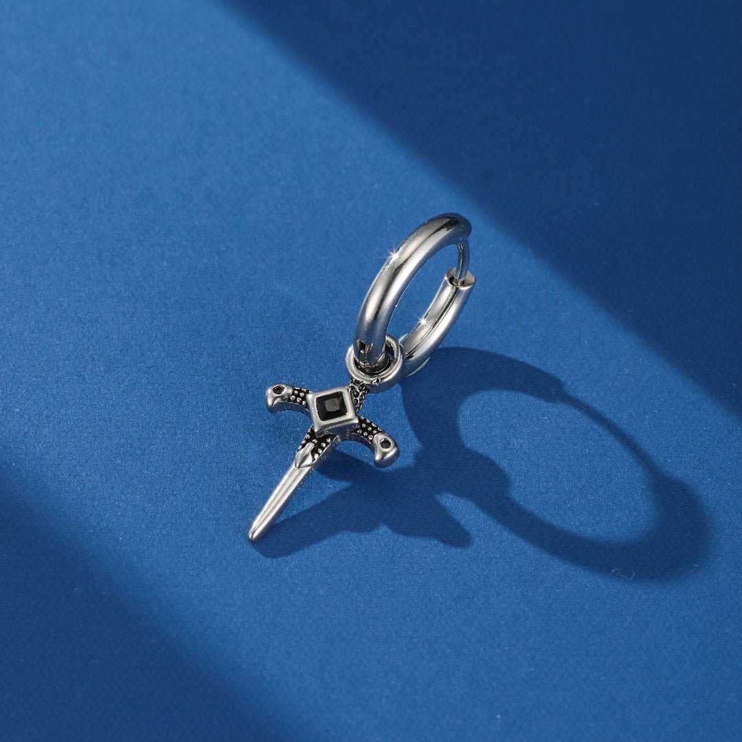 Boucle Oreille Homme Épée Acier Zircon - Biloria