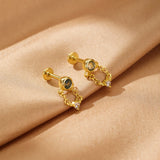Boucles d'Oreille Agate Mousse Chaîne Élémentaire Argent Plaqué Or - Biloria