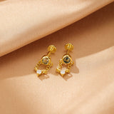 Boucles d'Oreille Agate Mousse Chaîne Élémentaire Argent Plaqué Or - Biloria