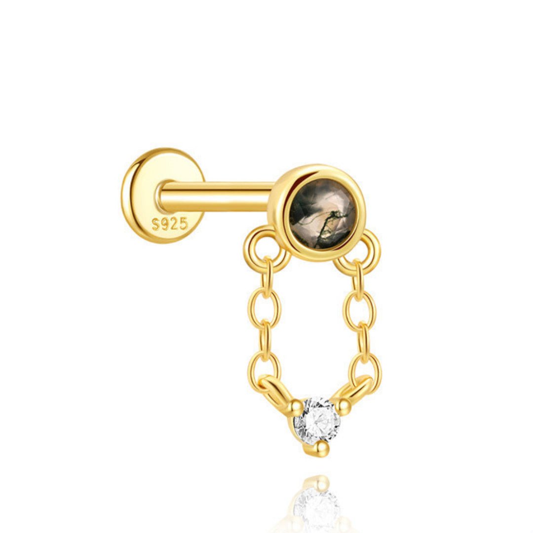 Boucles d'Oreille Agate Mousse Chaîne Élémentaire Argent Plaqué Or - Biloria