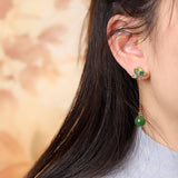 Boucles d'Oreille Jade Lotus Bleu Argent Plaqué Or - Biloria