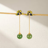 Boucles d'Oreille Lotus Bleu et Jade Néphrite - Argent Plaqué Or - Biloria
