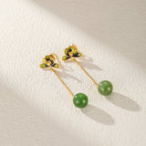 Boucles d'Oreille Lotus Bleu et Jade Néphrite - Argent Plaqué Or - Biloria