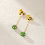 Boucles d'Oreille Lotus Bleu et Jade Néphrite - Argent Plaqué Or - Biloria