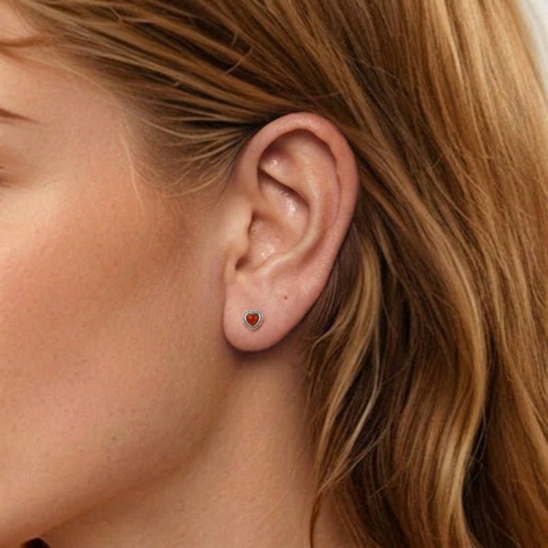 Boucles d'oreilles Agate Rouge en forme de Cœur – Argent S925 - Biloria