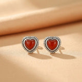 Boucles d'oreilles Agate Rouge forme Cœur en Argent 925 - Biloria